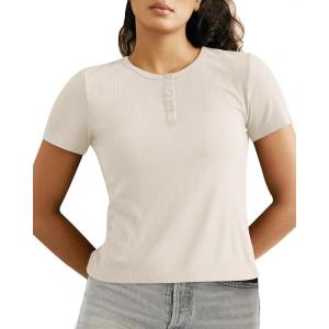 imageBAMBOO COOL Womens Henley T Shirts Short Sleeve SlimFit Tees Tops for Women Trendy Fashion BlouseBeige