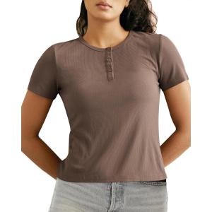 imageBAMBOO COOL Womens Henley T Shirts Short Sleeve SlimFit Tees Tops for Women Trendy Fashion BlouseChocolate