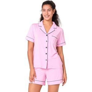 imageBAMBOO COOL Womens Pajama Sets Lounge Set Button Down Sleepwear with Shorts Sleeve Pj Set For LadiesBpink