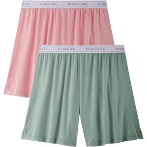 imageBAMBOO COOL Womens Pajama Shorts Elastic Waistband Pj Pants Leg Opening Lounge Sleep Shorts 2 PackMulticoloured 022pack