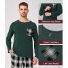 imageBAMBOO COOL Mens Plaid Pajamas Set Soft Sleepwear Long Sleeve Shirts and Woven Pants Lightweight Loungewear Pjs with PocketsGreenGreen Plaid