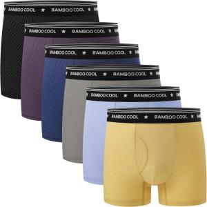 imageBAMBOO COOL Boys Big Performance Boxer Briefs Breathable MoistureWicking Mesh Underwear Multicolor 6 PackBdark Purple cyan Gray navy Blue light Blue black yellow