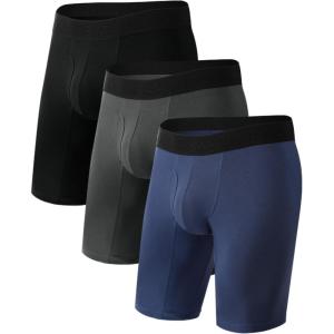 imageBAMBOO COOL Mens Long Boxer Briefs Performance Long Leg Sports Boxer Brief Underwear MultiPack01black  Blue  Dark Grey