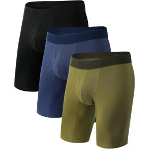 imageBAMBOO COOL Mens Long Boxer Briefs Performance Long Leg Sports Boxer Brief Underwear MultiPack02green  Black  Dark Blue