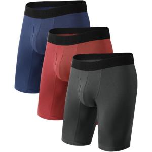 imageBAMBOO COOL Mens Long Boxer Briefs Performance Long Leg Sports Boxer Brief Underwear MultiPack03red  Dark Blue  Dark Grey