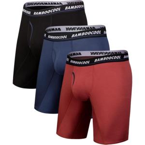 imageBAMBOO COOL Mens Long Boxer Briefs Performance Long Leg Sports Boxer Brief Underwear MultiPack04black  Navy Blue red