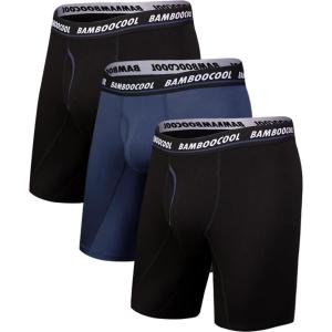 imageBAMBOO COOL Mens Long Boxer Briefs Performance Long Leg Sports Boxer Brief Underwear MultiPack052black  Navy Blue