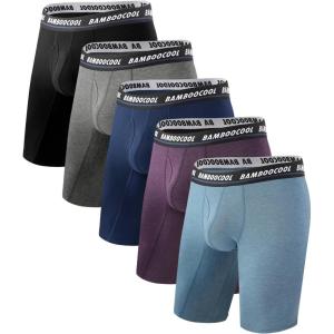 imageBAMBOO COOL Mens Long Boxer Briefs Performance Long Leg Sports Boxer Brief Underwear MultiPack06cyan  Purple  Dark Blue  Dark Grey  Black5pack