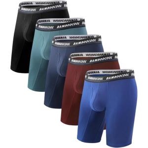 imageBAMBOO COOL Mens Long Boxer Briefs Performance Long Leg Sports Boxer Brief Underwear MultiPack07blue  Red  Navy  Midnight Blue  Black5pack