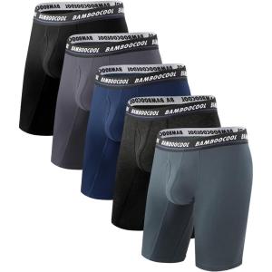 imageBAMBOO COOL Mens Long Boxer Briefs Performance Long Leg Sports Boxer Brief Underwear MultiPack08grey Blue  Black Grey  Dark Blue  Grey  Black5pack