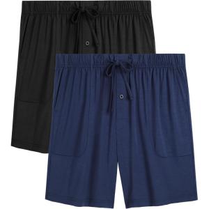 imageBAMBOO COOL Mens Pajama Pants Cool Lounge Sleep Short Bottoms Soft Comfy Knit Pj Shorts Sleepwear Pajamas with PocketsAnavy black2 Pack