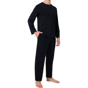 imageBAMBOO COOL Mens Pajama Set Bamboo Viscose Soft Pijamas Sets for Men Long Sleeve Full Length Pants Pjs Sleepwear with PocketsBlack