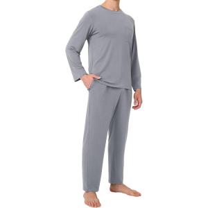 imageBAMBOO COOL Mens Pajama Set Bamboo Viscose Soft Pijamas Sets for Men Long Sleeve Full Length Pants Pjs Sleepwear with PocketsGrey