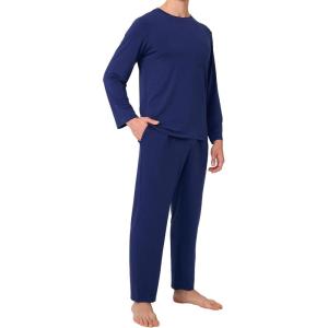 imageBAMBOO COOL Mens Pajama Set Bamboo Viscose Soft Pijamas Sets for Men Long Sleeve Full Length Pants Pjs Sleepwear with PocketsNavy Blue
