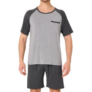 imageBAMBOO COOL Mens Pajama Set Summer Pjs Sleepwear Short Sleeve Shirts Soft Lightweight Sleep Sets Loungewear with PocketsDark Grey
