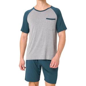 imageBAMBOO COOL Mens Pajama Set Summer Pjs Sleepwear Short Sleeve Shirts Soft Lightweight Sleep Sets Loungewear with PocketsGreen