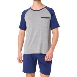 imageBAMBOO COOL Mens Pajama Set Summer Pjs Sleepwear Short Sleeve Shirts Soft Lightweight Sleep Sets Loungewear with PocketsNavy Blue