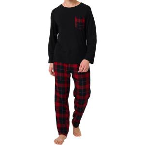 imageBAMBOO COOL Mens Plaid Pajamas Set Soft Sleepwear Long Sleeve Shirts and Woven Pants Lightweight Loungewear Pjs with PocketsBlackRed Plaid