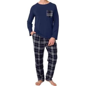 imageBAMBOO COOL Mens Plaid Pajamas Set Soft Sleepwear Long Sleeve Shirts and Woven Pants Lightweight Loungewear Pjs with PocketsNavyNavy Plaid
