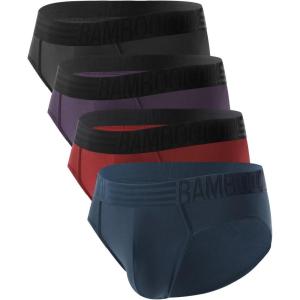 imageBAMBOO COOL Mens Tagless Briefs Coverd Waistband Comfort Soft Underwear with Contour Pouch Breathable Underpants MultipacksPurple red black blue