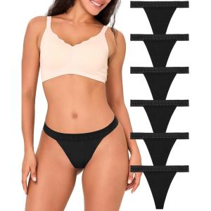 imageBAMBOO COOL Womens Thongs Breathable Underwear High Stretchy Lace Low Waisted Panties Tagless 6 PackMulticoloured C 6pack