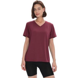 imageBAMBOO COOL Womens VNeck T Shirts Classic Short Sleeve Sexy Fit Tops for Women Basic TeesRed