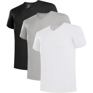 imageBAMBOO COOL Mens Undershirts Slim Fit VNeckCrewneck MoistureWicking TShirts Soft Stretch White Tees for Men 3 PackV Neckwhite1Black1Grey1