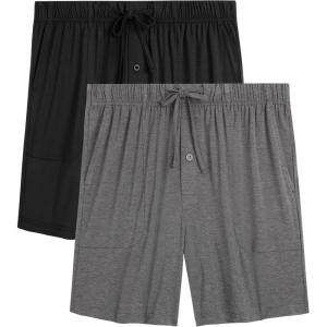 imageBAMBOO COOL Mens Pajama Pants Cooling Lounge Sleep Short Bottoms Soft Comfy Summer Pj Shorts Sleepwear Pajamas with PocketsBblack  Dark Grey2 Pack