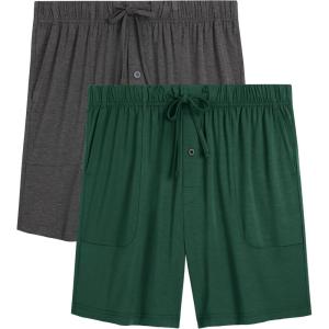 imageBAMBOO COOL Mens Pajama Pants Cooling Lounge Sleep Short Bottoms Soft Comfy Summer Pj Shorts Sleepwear Pajamas with PocketsCgrey  Dark Green2 Pack