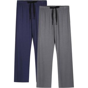 imageBAMBOO COOL Mens Pajama Pants Sleep Lounge Bottoms Soft Comfy Pj Pant Sleepwear with Pockets 2 PackLongcdark Grey  Navy 2 Pack