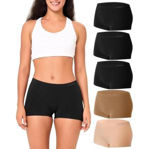 imageBAMBOO COOL Womens Boyshort Panties Seamless Mid Waist Underwear Stretchy Moisture Wicking Boxer Briefs for Ladies 5 PackMulticoloured F 5pack