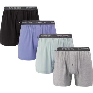 imageBAMBOO COOL Mens Boxer ShortsBreathable knit Boxers UnderwearRelaxed Fit Stretch Boxers 4 Pack4packblue Greyblackgrey Bluegrey