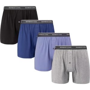 imageBAMBOO COOL Mens Boxer ShortsBreathable knit Boxers UnderwearRelaxed Fit Stretch Boxers 4 Pack4packdark Blueblackgrey Bluegrey