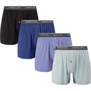 imageBAMBOO COOL Mens Boxer ShortsBreathable knit Boxers UnderwearRelaxed Fit Stretch Boxers 4 Pack4packdark Blueblue Greyblackgrey Blue