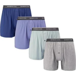 imageBAMBOO COOL Mens Boxer ShortsBreathable knit Boxers UnderwearRelaxed Fit Stretch Boxers 4 Pack4packdark Blueblue Greygrey Bluegrey