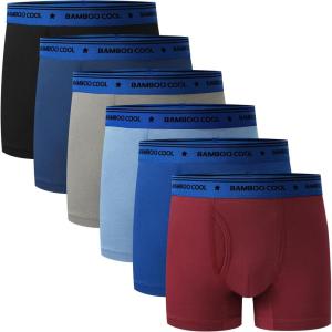 imageBAMBOO COOL Boys Underwear MoistureWicking Brethable Boxer Briefs Soft Lightweight TagFree with Fly Pouch 6PackBlack royalblue gray red navy Blue ocean Blue6pack
