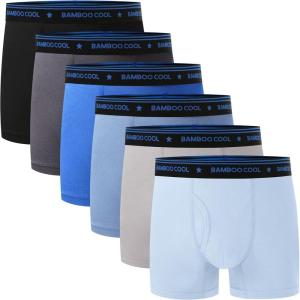 imageBAMBOO COOL Boys Underwear MoistureWicking Brethable Boxer Briefs Soft Lightweight TagFree with Fly Pouch 6PackDlight Gray dark Gray light Blue ocean Blue deep Blue black6 Pack