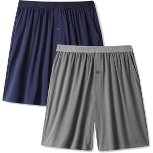 imageBAMBOO COOL Mens Pajama Bottoms Soft Comfy Breathable Lightweight Sleepwear Lounge Pajamas Shorts with pockets 2 PackBw2bnavy Bluegray