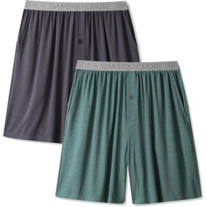 imageBAMBOO COOL Mens Pajama Bottoms Soft Comfy Breathable Lightweight Sleepwear Lounge Pajamas Shorts with pockets 2 PackBw2crock Graygreen