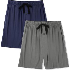 imageBAMBOO COOL Mens Pajama Bottoms Soft Comfy Breathable Lightweight Sleepwear Lounge Pajamas Shorts with pockets 2 PackDnavygray2 Pack