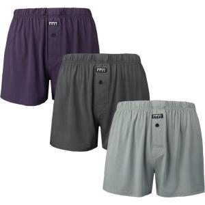 imageBAMBOO COOL Mens Boxers Underwear Boxer Shorts for Men Classic Loose Stretch Short 3 PackGrey  Blue Grey  Purple3pack