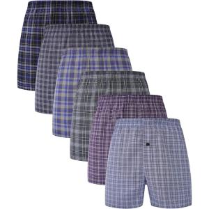 imageBAMBOO COOL Mens Woven Boxer ShortsClassic Relaxed FitLightweight Plaid Boxers underwear6 PackAssorted Plaid D 6 Pack
