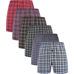 imageBAMBOO COOL Mens Woven Boxer ShortsClassic Relaxed FitLightweight Plaid Boxers underwear6 PackAssorted Plaid E 6 Pack
