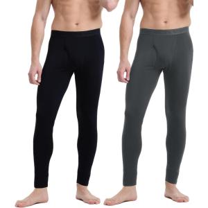 imageMens Heavyweight Thermal Underwear Long Johns Bottom with Soft Wool Lining Stretch Comfortable Base Layer for Cold WeatherBlack1dark Grey1