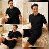 imageBAMBOO COOL Mens Pajama Set Sleepwear Pjs Lightweight Short Sleeve Shirts Soft Breathable Fresh Sleep Sets with Pockets S3XLCblack