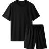 imageBAMBOO COOL Mens Pajama Set Sleepwear Pjs Lightweight Short Sleeve Shirts Soft Breathable Fresh Sleep Sets with Pockets S3XLCblack