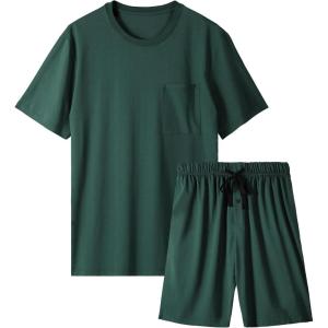 imageBAMBOO COOL Mens Pajama Set Sleepwear Pjs Lightweight Short Sleeve Shirts Soft Breathable Fresh Sleep Sets with Pockets S3XLDgreen