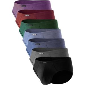 imageMens Tagless Briefs Coverd Waistband Comfort Soft Underwear with Contour Pouch Breathable Underpants MultipacksGray green purple red7pack