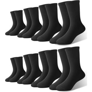 imageBAMBOO COOL Kids Crew Socks Boys Girls Bamboo Uniform Breathable MoistureWicking Dress Socks Solid Black White 8 Pack8 Pairs Black