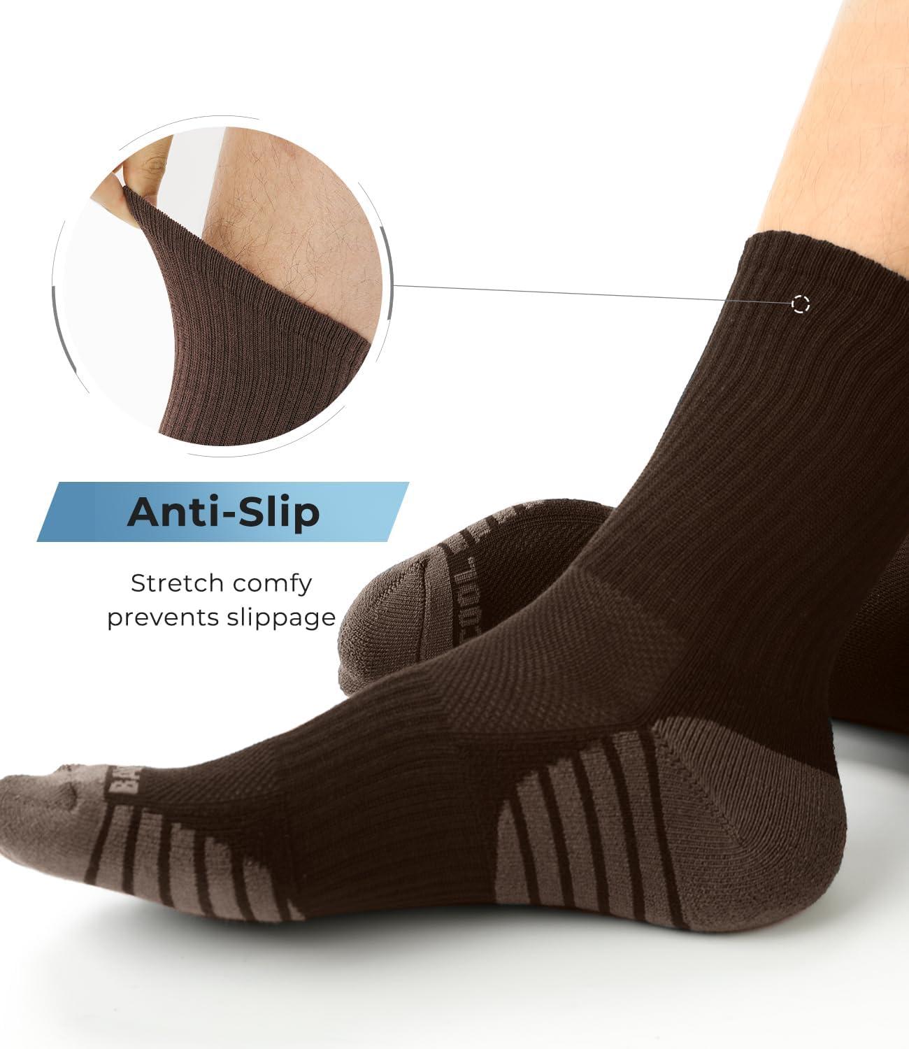 imageBAMBOO COOL Mens Crew Socks Athletic Running Sports Socks Cushioned Moisture Wicking Breathable Arch Support 6 PackDark Brown2  Dark Blue2  Black2bamboo Cotton Blend